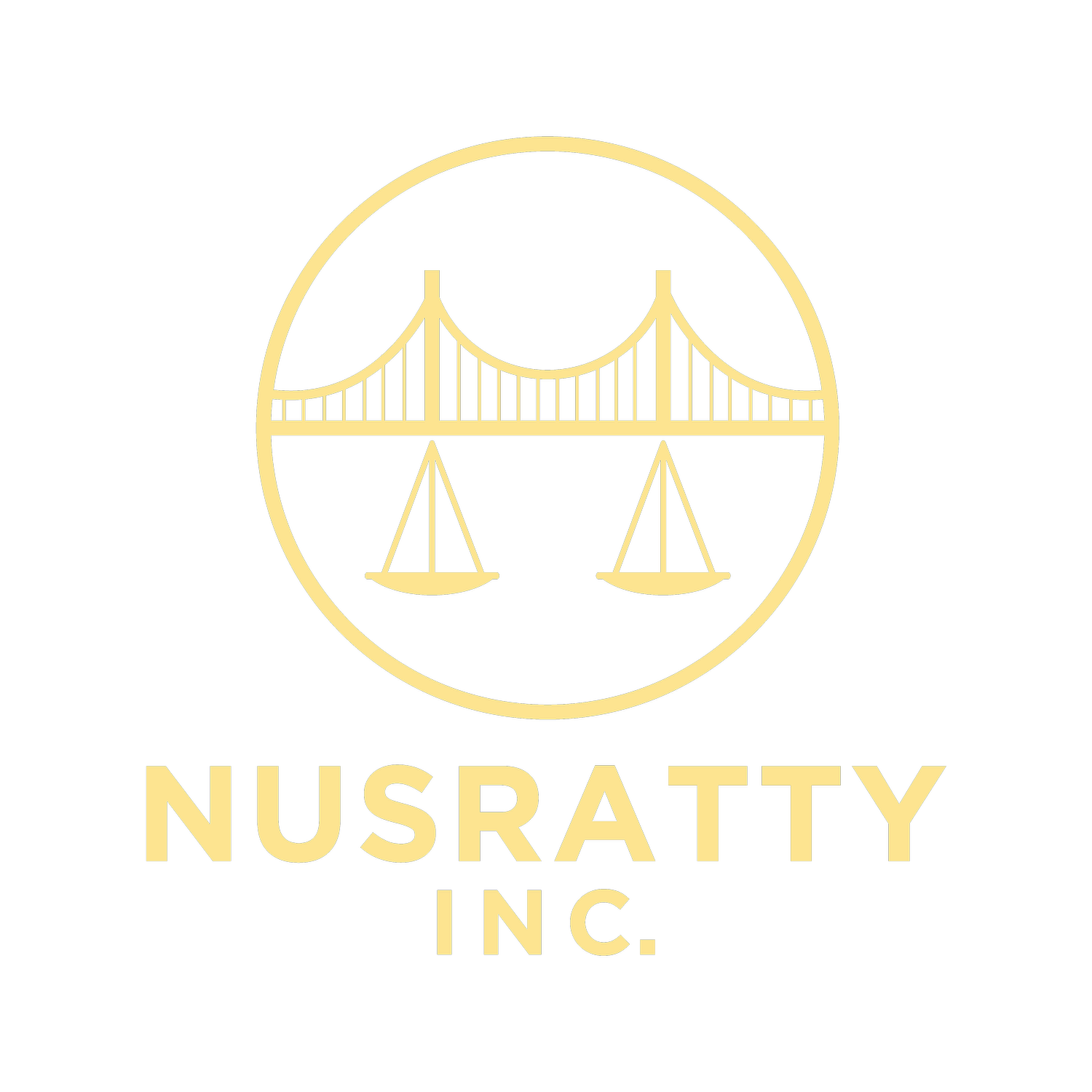Nusratty Inc. logo — a suspension bridge above twin scales of justice